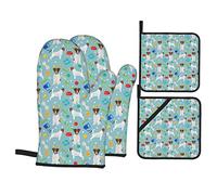 Oven Mitts And Pot Holders Sets, Kitchen Oven Glove and Potholder 4 Pcs For Baking Bbq Jack Russell Dog Toys Jack Russells Dog