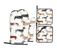 Oven Mitts And Pot Holders Sets, Kitchen Oven Glove and Potholder 4 Pcs For Baking Bbq,Smooth Wire Haired Long Haired Dachshunds Dogs Pets