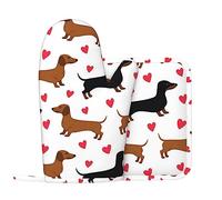 Oven Mitts and Pot Holders Sets of 2, High Heat Resistant Kitchen Romantic Dachshunds Oven Glove with Hot Pads for Baking, Garden, Labor Day Essentials