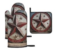 Oven Mitts and Pot Holders Sets of 3 Heat Resistant Kitchen Gloves American Wastern Texas Star Oven Mitts BBQ Gloves Oven Gloves and Hot Pads Non-Slip Potholders for Kitchen Baking Cooking