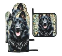 Oven Mitts and Pot Holders Sets of 3 Heat Resistant Kitchen Gloves Black german shepherd dog Oven Mitts BBQ Gloves Oven Gloves and Hot Pads Non-Slip Potholders for Kitchen Baking Cooking