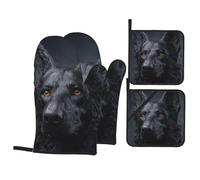Oven Mitts and Pot Holders Sets of 4 Heat Heat Resistant Oven Gloves Non-Slip Kitchen Mittens black german shepherd Oven Mitts Hot Pads BBQ Gloves Potholders for Cooking Baking Grilling