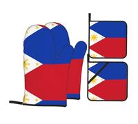 Oven Mitts and Pot Holders Sets - Philippine flag Print Heat Resistant Gloves for BBQ, Cooking Baking Grilling Insulation