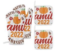 Oven Mitts And Pot Holders Sets Premium Polyester Heat Resistant Double Layer Kitchen Cooking Gloves Outdoor Barbecue Hanging Loop Non Slip