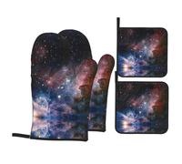 Oven Mitts And Pot Holders Sets,Slip Cooking Universe Milky Way Galaxy Print Gloves,Kitchen Oven Glove High Heat Resistant