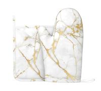 Oven Mitts and Pot Holders Sets White Gold Kitchen Accessories Marble Silicone Non-Slip Heat Resistant Gloves for Kitchen,Cooking,Baking,BBQ (White Gold)