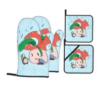 Oven Mitts and Pot Holders, Sunflower Seeds and Mushroom Print Kitchen High Heat Resistant Potholder,Hot Pads for Home Essentials