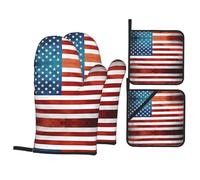 Oven Mitts And Pot Holders Vintage American Usa Flag Print Kitchen Mitts Kitchen Essentials Gloves With Placemat Soft Oven Gloves For Cooking Loves Cooking Bbq Set Of 4