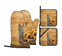Oven Mitts And Pot Holders Weathered Western Country Sunflower Cowboy Boot Set Of 4 Kitchen Oven Gloves Soft Gloves For Cooking Bbq Stove