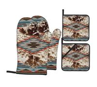 Oven Mitts And Pot Holders Western Country Native American Cowhide Indiana Navajo Pattern Kitchen Essentials Oven Gloves Cotton Lining Gloves With Placemat For Cooking Loves Cooking Set Of 4