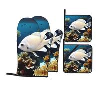 Oven Mitts and Pot Holders, White-Golden Fish Print Kitchen High Heat Resistant Potholder,Hot Pads for Home Essentials