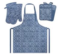 Oven Mitts and Pot Holders with Cooking Apron Set of 5, Heat Resistant Kitchen Gloves and Silicone Non-Slip Potholders (Dusty Blue)