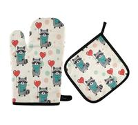 Oven Mitts And Potholder Raccoon Polka Dot Print Cooking Gloves