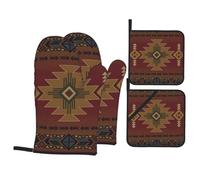 Oven Mitts And Potholder Southwestern Native American Retrona Aztec Ethnic Set Of 4 Kitchen Oven Glove Waterproof Gloves For Cooking For Home Baking Pizza