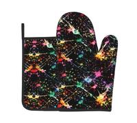 Oven Mitts And Potholders Colorful Paint Kitchen Gloves | Oven Mitts And Pot Holder Set Non-Slip Heat Resistant Ovenglove For Grilling Pizza Microwave