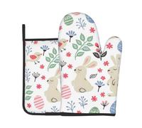 Oven Mitts And Potholders Flowers Bunnies Birds Cooking Gloves | Oven Mitts And Potholder Non-Slip Heat Resistant Kitchen Gloves For Chefs Baking Microwave