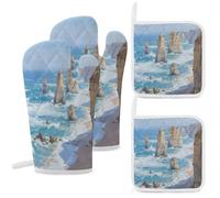Oven Mitts And Potholders Set of 4 Heat Resistant Twelve Apostles Pattern Oven Mitts for Baking Kitchen Outdoor BBQ Cookouts