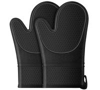 Oven Mitts,Anti-Slip Silicone Oven Gloves,Heat Resistant Gloves,Withstand 500 ℉,Black Double Oven Gloves for Kitchen Cooking,Dessert Making,BBQ