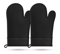 Oven Mitts Heat Resistant Silicone Kitchen Gloves for 550 Degrees with Waterproof and Non-Silp, Set of 2 Oven Gloves for Baking Cooking Barbecue Microwave Machine Washable -Length 11.6in (Black)