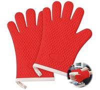 Oven Mitts Heat Resistant Thicken Silicone Cotton Lining Kitchen Gloves for 1200 ℃ with Waterproof and Non-Silp, Set of 2 Oven Five Fingers Gloves for Baking Cooking Barbecue Microwave (red)