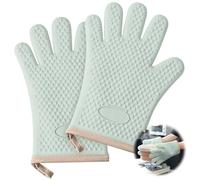 Oven Mitts Heat Resistant Thicken Silicone Cotton Lining Kitchen Gloves for 1200 ℃ with Waterproof and Non-Silp, Set of 2 Oven Five Fingers Gloves for Baking Cooking Barbecue Microwave (Green)