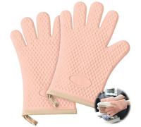 Oven Mitts Heat Resistant Thicken Silicone Cotton Lining Kitchen Gloves for 1200 ℃ with Waterproof and Non-Silp, Set of 2 Oven Five Fingers Gloves for Baking Cooking Barbecue Microwave (Pink)