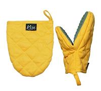 Oven Mitts Heat Resistant - Yellow Mini Silicone Gloves & Pot Holders Set for Kitchen