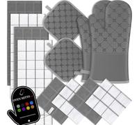 Oven Mitts Kitchen Towels Dishcloths with Pot Holders Sets 12PCS, Dish Towels Sets, Oven Gloves Pot Pads Heat Resistant 500 Degrees with Non-Slip Silicone Surface for Cooking Baking Grilling-Gray