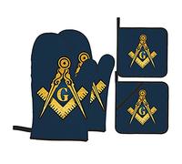 Oven Mitts Masonic Series Freemason Compass Square Funny Kitchen Mitts Durable Oven Glove Pot Holder For Grilling Christmas Cooking