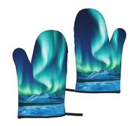 Oven Mitts Set of 2 Non-Slip Oven Gloves for Kitchen Northern Lights Oven Mitt Heat Resistant Oven Glove for Cooking Microwave Baking BBQ