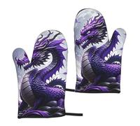 Oven Mitts Set of 2 Non-Slip Oven Gloves for Kitchen Purple Dragon Purple Moon Oven Mitt Heat Resistant Oven Glove for Cooking Microwave Baking BBQ
