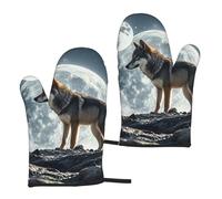 Oven Mitts Set of 2 Non-Slip Oven Gloves for Kitchen wolf under moon Oven Mitt Heat Resistant Oven Glove for Cooking Microwave Baking BBQ