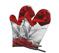 Oven Mitts Set of 2 Pcs, Red Rose Reflection Prints Heat Resistant Kitchen Gloves for Cooking Baking Grilling