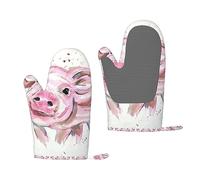Oven Mitts Set Of 2 Pink Pig Art Print Silicone Oven Gloves Heat Resistant To 500 F Kitchen Oven Gloves Pot Holder For Cooking
