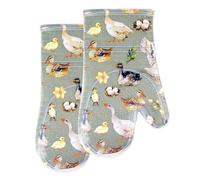 Oven Mitts Set of 2 with Transparent Clear Silicone Shell and Nice Duck Printing Cotton Lining, Heat Resistant to 500 F Kitchen Oven Gloves Pot Holder for Cooking (Wathet Blue, Oven Mitts)