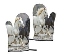 Oven Mitts Sets of 2 Heat Resistant BBQ Gloves Black and White Horses Running Oven Mitts Kitchen Gloves Non-Slip Kitchen Mittens for Cooking Baking Grilling BBQ Microwave