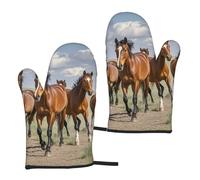 Oven Mitts Sets of 2 Heat Resistant BBQ Gloves Horses Oven Mitts Kitchen Gloves Non-Slip Kitchen Mittens for Cooking Baking Grilling BBQ Microwave