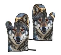 Oven Mitts Sets of 2 Heat Resistant BBQ Gloves Wolf Oven Mitts Kitchen Gloves Non-Slip Kitchen Mittens for Cooking Baking Grilling BBQ Microwave
