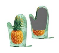 Oven Mitts Sets of 2 Heat Resistant Kitchen Gloves Tropical Fruit Pineapple Oven Mitts BBQ Oven Gloves Non-Slip Silicone Oven Mitts Waterproof Cooking Safety Gloves for Kitchen Baking Cooking