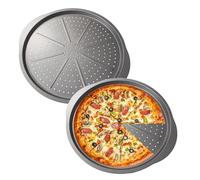 Oven Pizza Trays with Handles 2pcs, 14-Inch Carbon Steel Round Non-Stick Baking Trays with Holes and Handles for Cooking, Baking