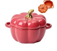 Oven Safe Pumpkin Bowls, Orange Ceramic Pumpkin Soup Bowl with Lid, Pumpkin Ramekins with Lids (Pink)