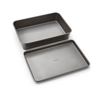 Morphy Richards Oven Tray and Roasting Tin Set, 15x10 & 15x11, Heavy Duty Carbon Steel | Non-Stick, Textured Base | Oven, Dishwasher & Freezer Safe | Ideal for Family Roasts | 849003