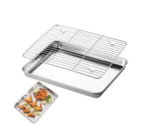 Oven Tray - Cookie Sheet Pan, Sheet with Cooling Rack, Roasting Pan with Stainless Steel Wire Grid, Bakeware Set Stackable Kitchen Storage, Tray for Bread Meat Vegetable Cooking