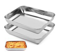 Oven Tray Set of 2,25.5 x 19.5 x 4.5 cm Stainless Steel Baking Trays,Rectangle Tray Bake Tin,Non-Toxic & Healthy Deep Baking Sheet Pan,Dishwasher Safe,Deep Bake Tins for Baking,Serving and Oven