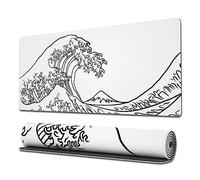 Ovenbird Gaming Mouse Pad with Stitched Edges, Japanese Wave White Mouse Pad, Extended XL Mousepad with Anti-Slip Base, Cool Large Mouse Pad for Desk, 31.5 x 11.8 in, White, OB-MP-E-17-A