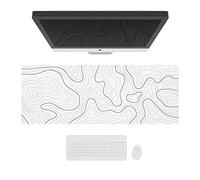 Ovenbird Large Gaming Mouse Pad with Stitched Edges, Minimalist Topographic Map Desk Mat, Extended XL Mousepad with Anti-Slip Base, Cool Desk Pad for Keyboard and Mouse, 35.4 x 15.7 in, White