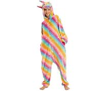 Ovender Kigurumi Animal Costumes Pyjamas Suit Adult Unisex for Carnival Halloween Party Show Christmas Show Winter Cosplay for Women and Men, Rainbow Orange Unicorn Pony, S