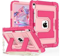 Ovenoe Kids Case for iPad (A16) 11th Generation (11-inch, 2025)/iPad 10th Generation (10.9-inch, 2022), with Shoulder Strap, Fully-Body Rugged Shockproof Case with Built-in Stand, Rose+Pink