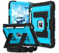 Ovenoe Kids Case for iPad (A16) 11th Generation 11" / iPad 10th Generation 10.9" (2025/2022), with Shoulder Strap, Fully-Body Rugged Shockproof Case with Built-in Stand for Boys & Girls, Black+Blue