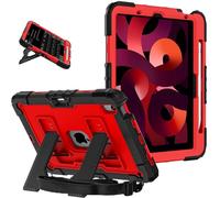 Ovenoe Kids Case for iPad Air 11 Inch M3/M2 (2025/2024), iPad Air 5th/4th Generation Case (2022/2020), with Shoulder Strap, Fully-Body Rugged Shockproof Cover with Built-in Stand, Black+Red